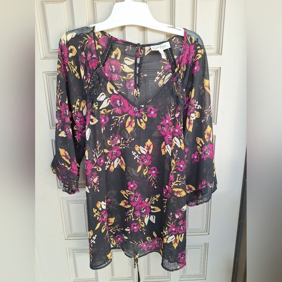 Jessica Simpson Maternity Women's Dress SzM Sheer Blk/Pink Floral Black Lace - Picture 2 of 10